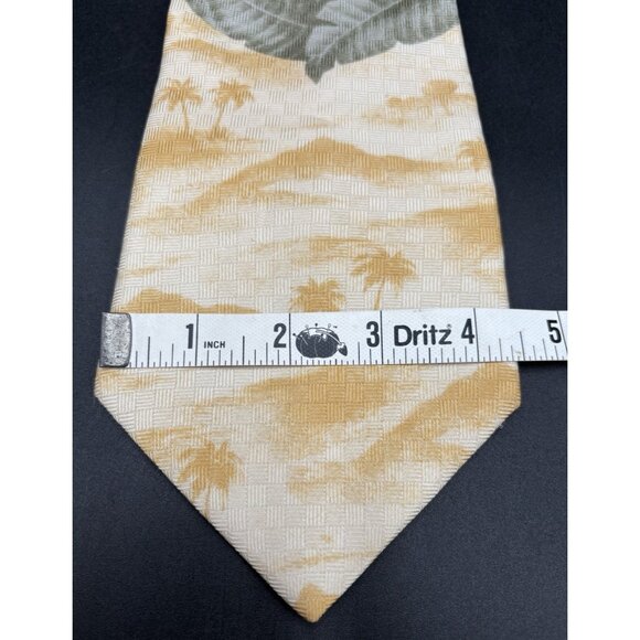 TOMMY BAHAMA Tie Men's 100% Silk 61" Yellow Blue Green Floral Trees Scenic GUC - Picture 8 of 9
